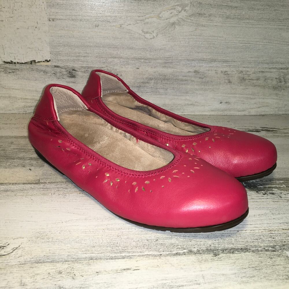 Vionic Geneva Ballet Slipper Flat Shoe Red Perforated Genuine Leather 6.5 37.5